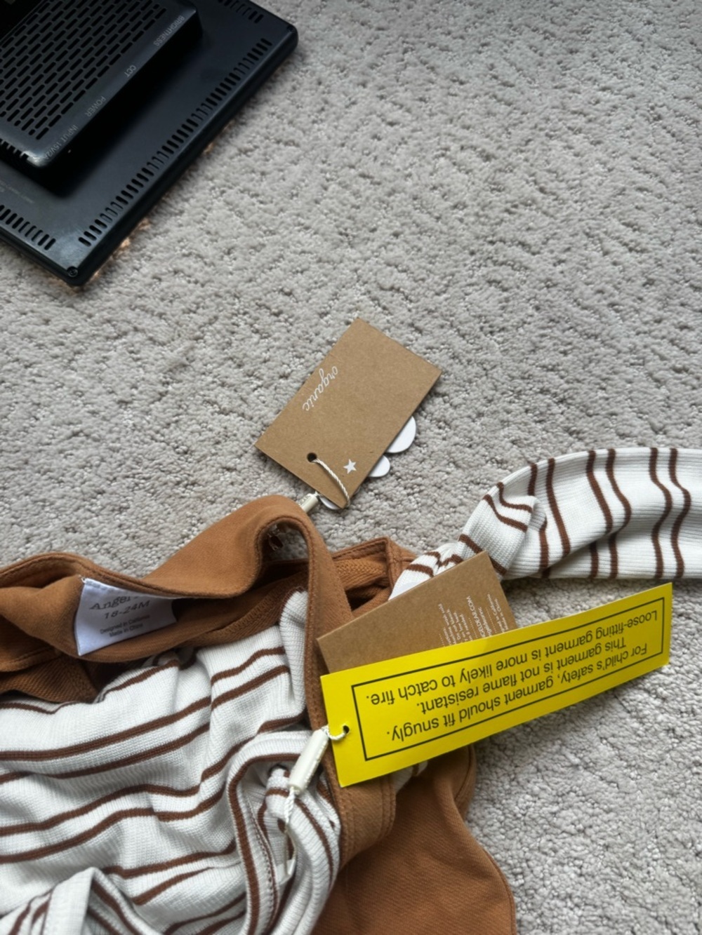 NWT Angel Dear Rust Brown Romper with Cream and Brown Striped Tee - 18-24M - Picture 6 of 8